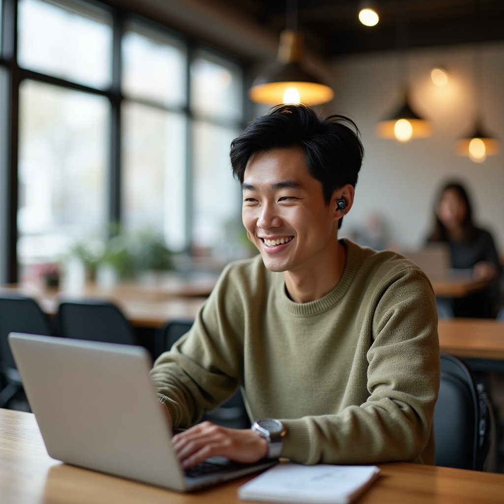 Freelancer che lavora da un caffè con laptop